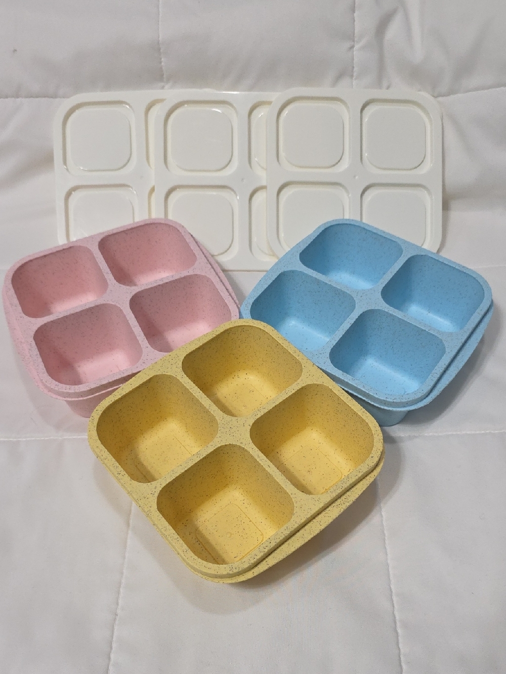 Set of 3 Bento Box Snack Containers/Lids Stackable Durable Heavy Plastic T10